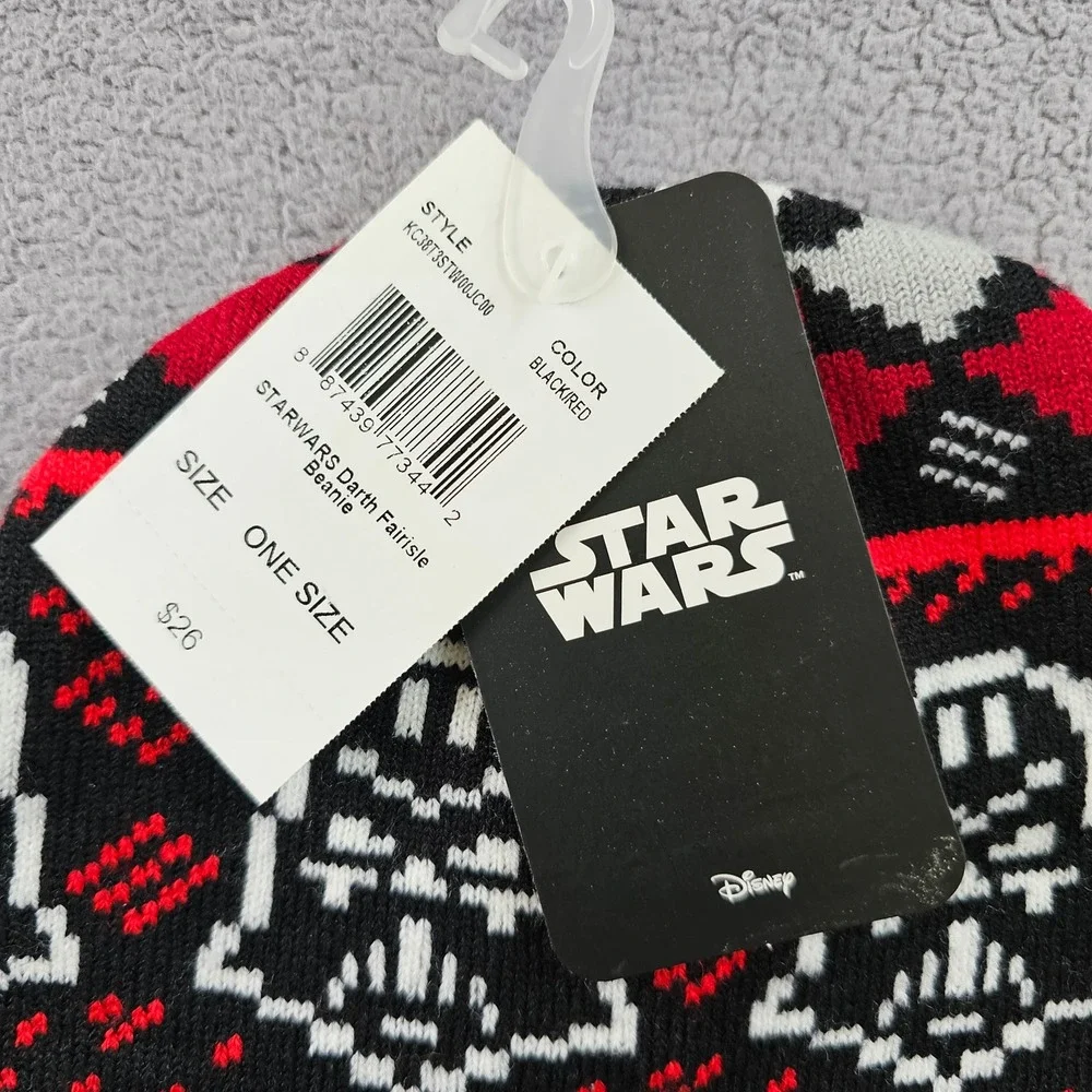 Star Wars Beanie‎ Hat Youth OS Black Fair Isle Knitted Darth Vader Winter Warm
